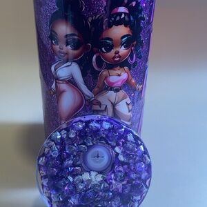 Purple Glitter Tumbler with Character Design